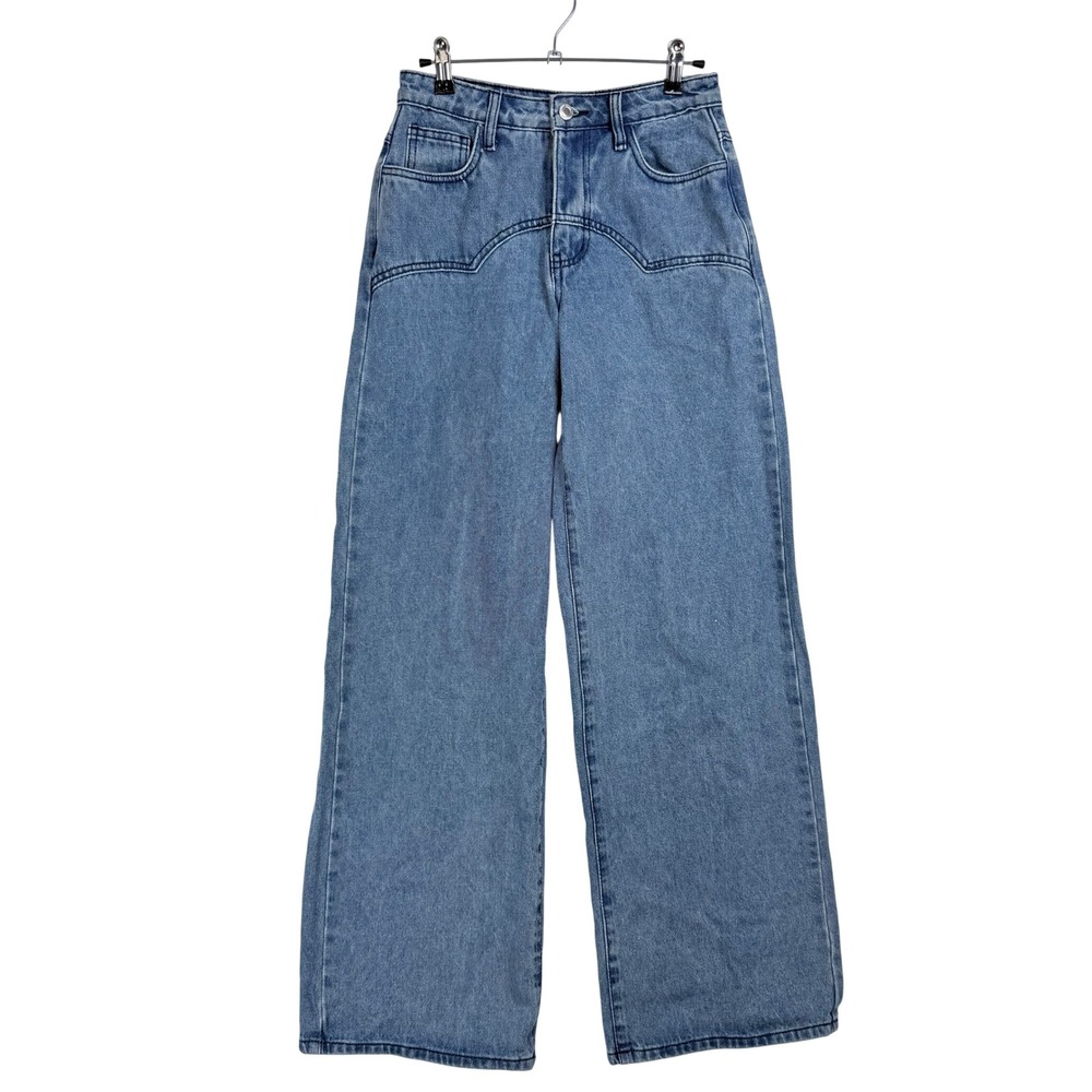 PrettyLittleThing Wide Leg Jeans Womens 0 Blue Denim Y2K Retro‎ Streetwear NWT